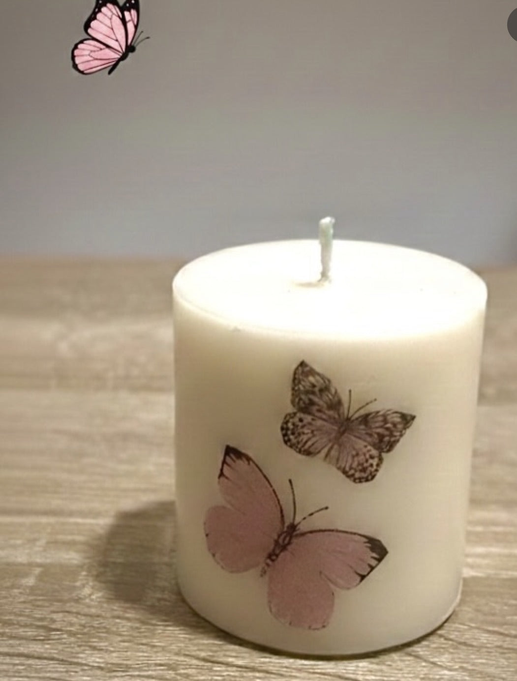 Butterfly Whisper Decoupage Pillar Candle