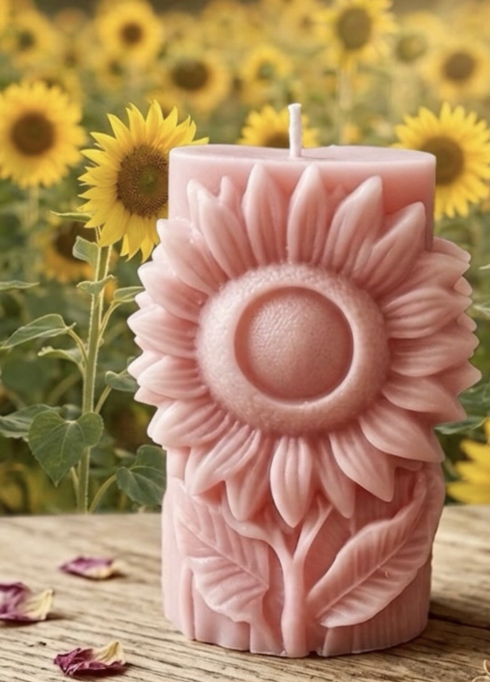 Blush Sunflower Block Candle